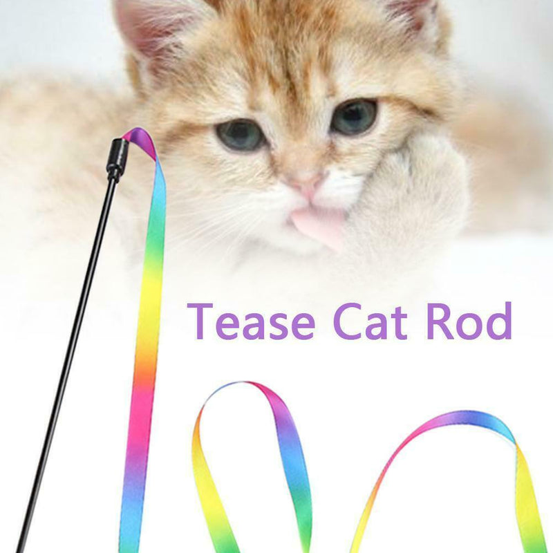 Creative Rainbow Cloth Stripe Tease Cats Rod Teaser Playing Pet Cat Toys Sale.