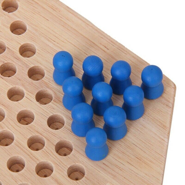 Traditional Hexagon Wooden Chinese Checkers Family Game Set W5J3