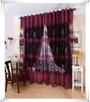 Window Floral Leaf Voile Jacquard Drape Curtain Sheer Valance Dark Purple