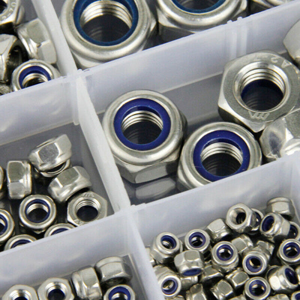 165pcs Boxed 304 Stainless Steel Nylon Lock Nut Locknut Self-Locking Nut NRJ