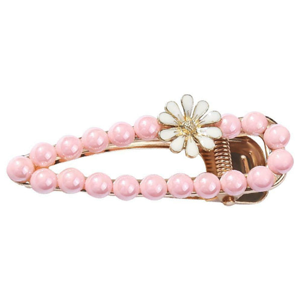 Korean Flower Beads Fringe Headwear Women Ponytail Duckbill Clip (Pink) A#S
