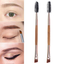 Beauty Makeup Bamboo Handle Eyebrow Brush + Eyebrow Comb Double-Ended Brushes TE