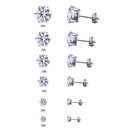 Stainless Steel Round Womens Stud Earrings Cubic Zirconia Inlaid 3-8mm 6Pairs 3c