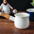 10cm Non Stick Milk Pan Saucepan Pot Wood Handle For Hobs White