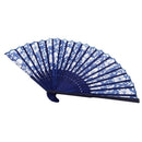 Morning Glory Print Bamboo Fabric Folding Hand Fan dark blue for Ladies J1W2