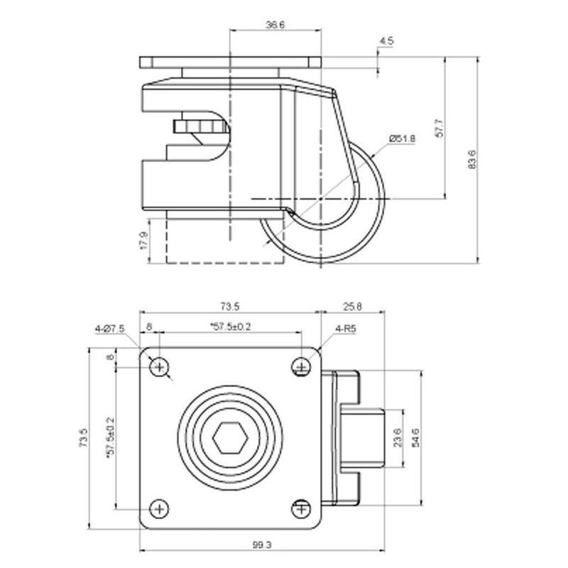 Foot Master Nylon Alloy Wheel Low Profile Leveling Caster Low Noise