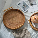 Rattan Handwoven Round High Wall Severing Tray Food Storage Platters PlateB Ew