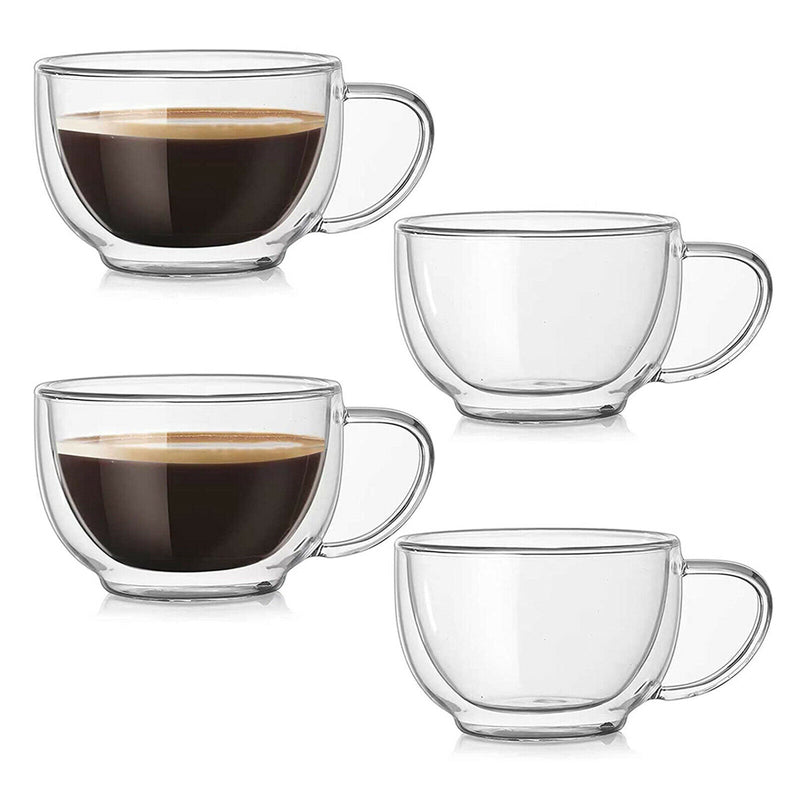 4pcs Double-layer Coffee Mug Double Walled Glass Cup Glassware for Beer Latte
