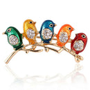 Enamel Five Birds Brooch Pin Crystal Rhinestone Collar Clip Animal Brooch AT3C