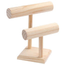 2-Tier Wooden T-Bar Jewelry Bracelet Watch Bangle Necklace Display Holder S