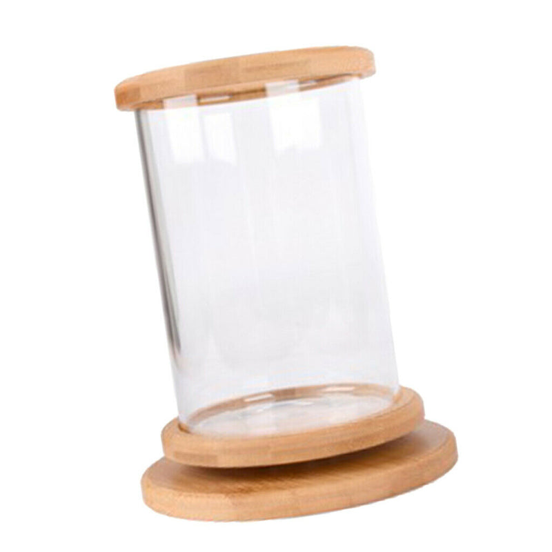 Multi-functional Desktop Decor,Bamboo Frame Clear Glass Aquarium / Glass Vase /