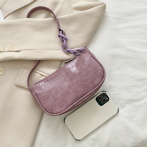 Casual Alligator PU Women Handbag Tote Chain Underarm Shoulder Bag (Purple)