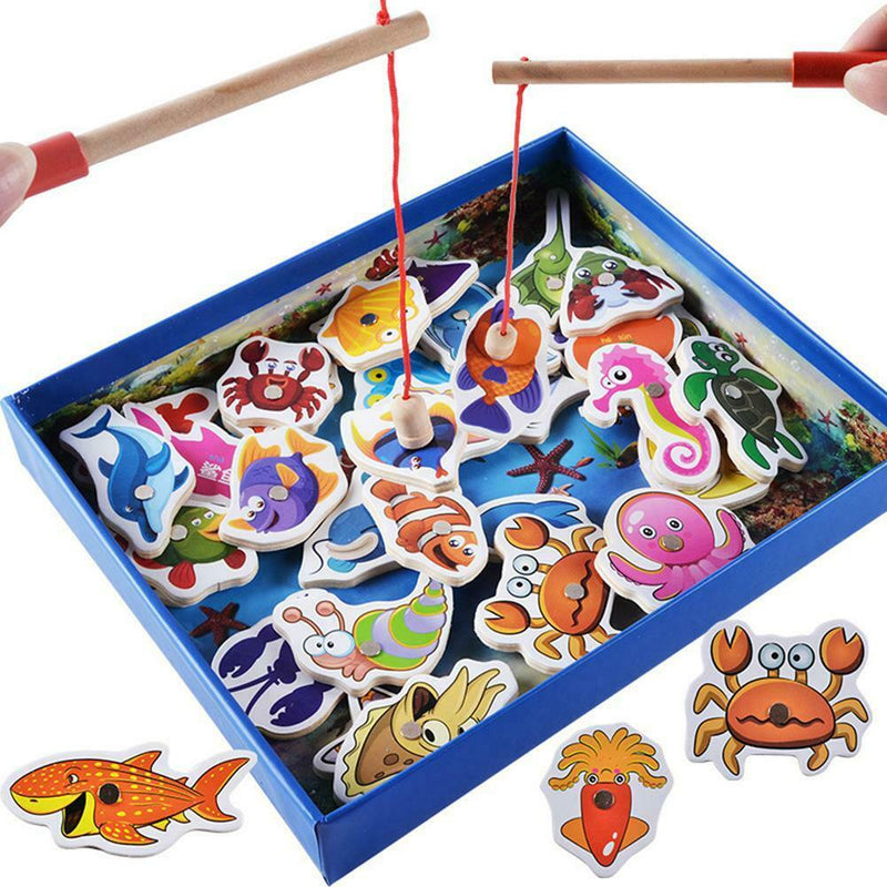 32pcs Magnetic Fishing Educational Fishing Game Wooden Toys Kids Baby Gifts A
