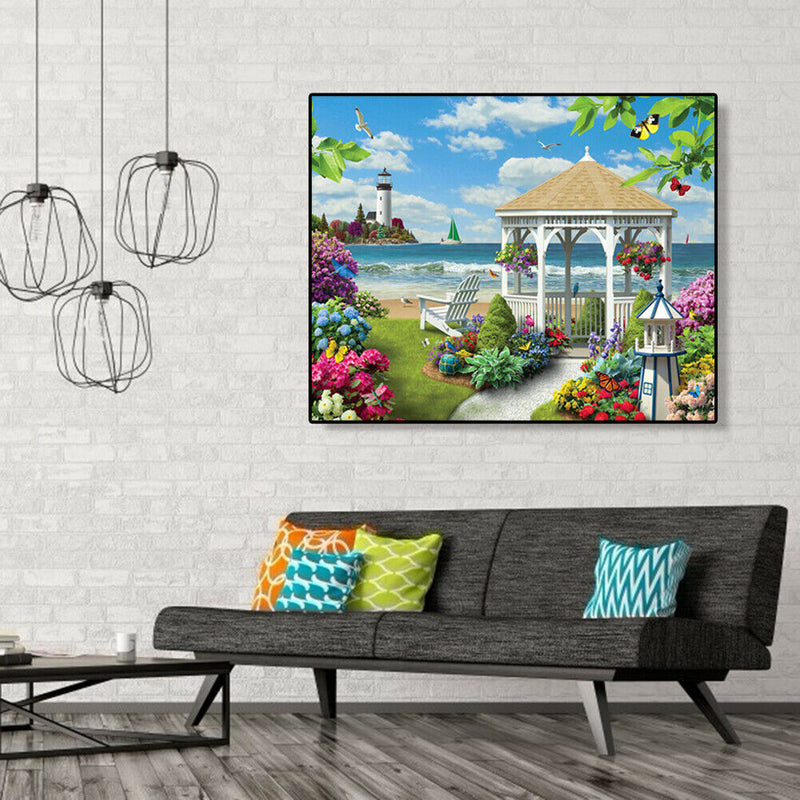 Painting By Numbers Kit DIY Seaside Pavilion Canvas Oil Art Picture Craft