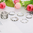 6pcs Punk Style Fashion Ring Arrow Hollow Knuckle Ring Unisex Retro Jewelry A