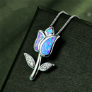 Elegant Blue Fire Opal Flower Pendant Necklace For Women Wedding Jewelry Gifts