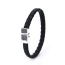 Fashion PU Leather Weave Stainless Steel Magnetic Clasp Men Bracelet Jewel&+