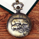 Large bronze embossed three pig retro pocket watch Fine chain embossed zodi J9O4