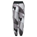 Women Casual Print Patchwork Pants Wide Leg Pants Loose Pocket Button Harem