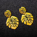 Hollowed Leaf Dangle Ear Stud Elegant Women Drop Earrings Jewelry (Yellow)