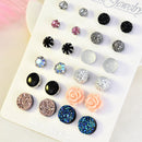 12 Pairs Charm Rhinestone Crystal Earrings Set Women Ear Stud Fashion Jewelry