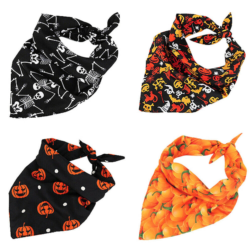 4pcs Scarf Collar Pet Bandana Cotton Puppy Triangle Saliva Scarf Halloween Decor