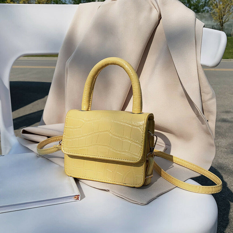 Women Leather Mini Shoulder Handbags Flap Messenger Crossbody Bags (Yellow) A