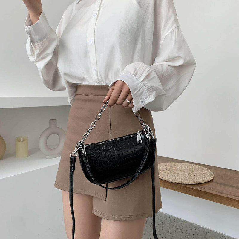 Stone Leather Shoulder Handbags Women Chain Armpit Messenger Bags (Yellow) A