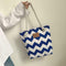 Women Striped Handbag Canvas Large Capacity Shopping Shoulder Bag (Blue) A