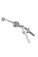316L Surgical Steel Double Cross Rhinestone Dangle Belly Button Navel Ring  D1L6