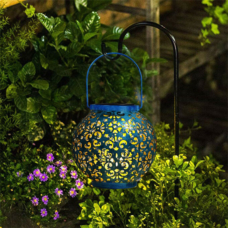 Solar LED Iron Art Lantern Light Outdoor Garden Yard Handheld Hanging Lamp A