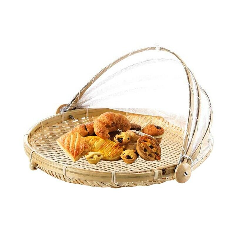 1Pc Hand Woven Bug Proof Basket Dustproof Picnic Basket Handmade Fruit Vege