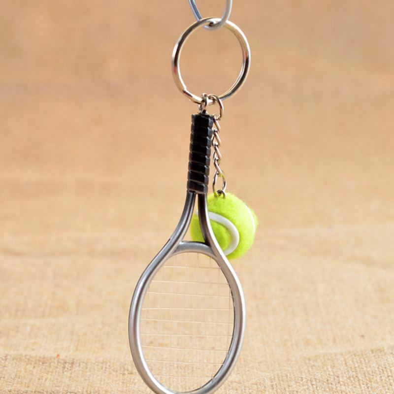 1 piece Mini Tennis Racket Keychains Creative Alloy Tennis Ball Racket Keyr S1Q5