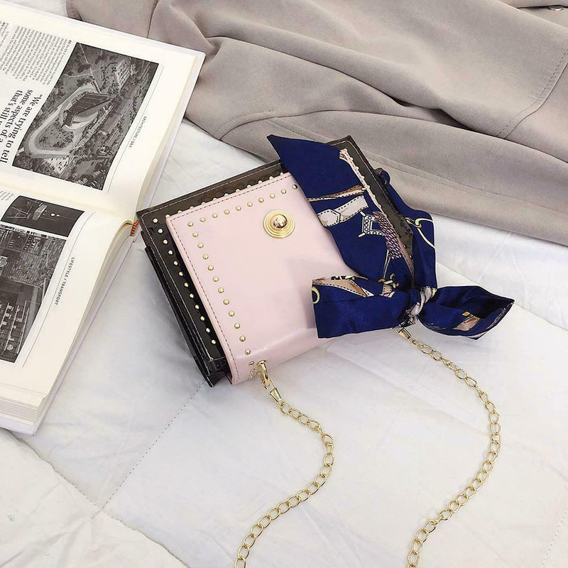 Rivet Shoulder Handbags PU Leather Chain Women Small Crossbody Bags (Pink)