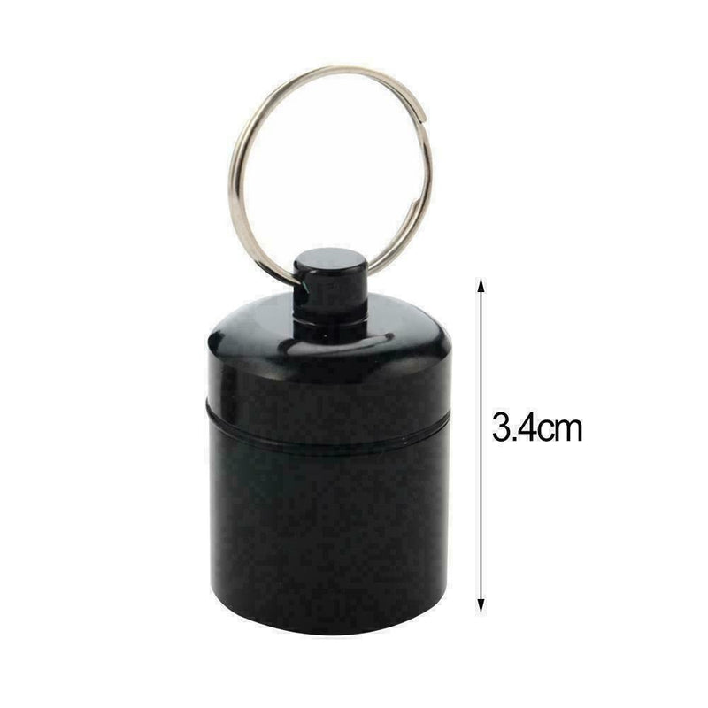Mini Waterproof Metal Medicine Pill Box Case Bottle Black Container Keychai M5V9
