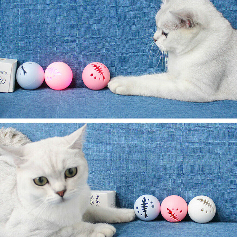 3pcs 5cm Plastic Interactive Cat Ball Toys Funny Bell Ball Flash Light Ball