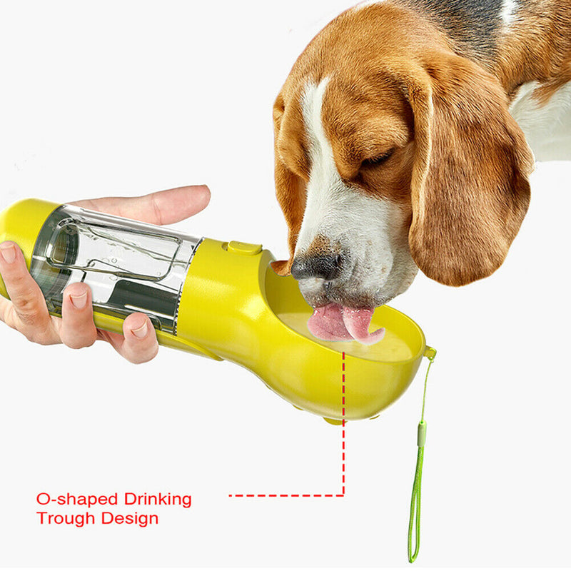 Multi-function Portable Pet Water Bottle Small Dogs Drinking Bowl (Yellow) A