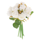 25cm Silk Artificial Rose Flowers 12 Head Floral Valentine Decor White