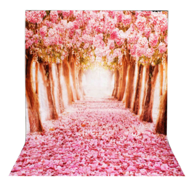 1.5m*1m Sakura Flower Road Photography Backdrop Cloth Wedding Background DIY