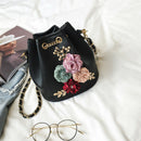 Fashion New Women's Bag Fashion Pure Color Bucket Bag Flowers Small Fresh S
