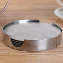 6 pcs Stainless Steel Home Hotel Bar Decor Mat Round Coaster Set with Holder