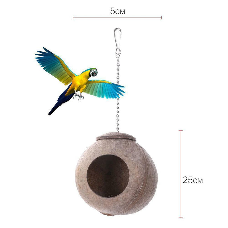 Natural Coconut Shell Bird Nest House Hut Cage Feeder Pet Parrot Parakeet Supply