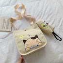 2pcs/set Women Canvas Cat Print Shoulder Crossbody Handbags Pen Bag (Beige)