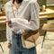 Straw Leather Women Messenger Bag Small Flap Shoulder Handbag (Light Brown)