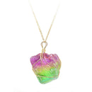 Rock Chakra Jewelry Natural Crystal Necklace Irregular Rainbow Stone Pendant_AU