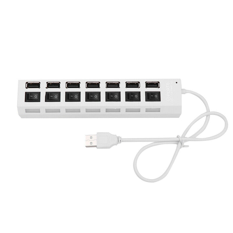 7 Ports High Speed USB 2.0 Hub Splitter w/ON/OFF Switch for Laptop (White)