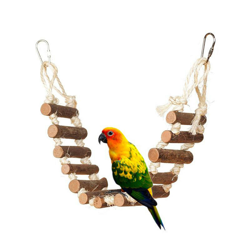 Pet Ladder Bridge Hamster Parrot Bird Standing Ladder Hanging Wood Bridge