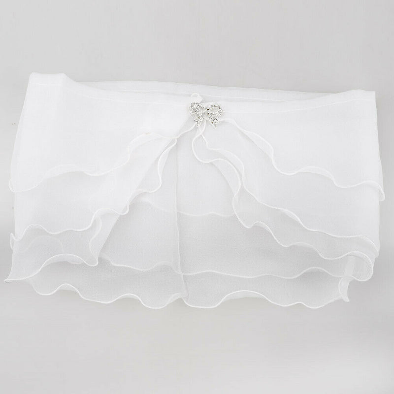 Wedding Bridal Organza Wrap Shrug Bolero Coat Tulle Cocktail Shawl White  A