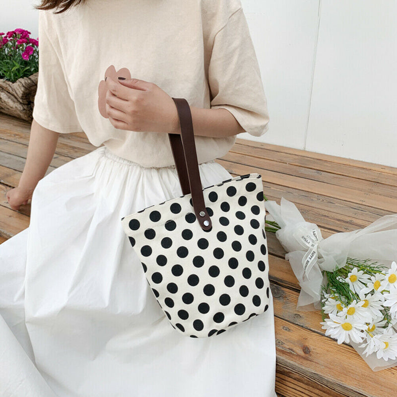 Fashion Women Polka Dots Handbag Casual Large Capacity Shopping Travel Tote Bag