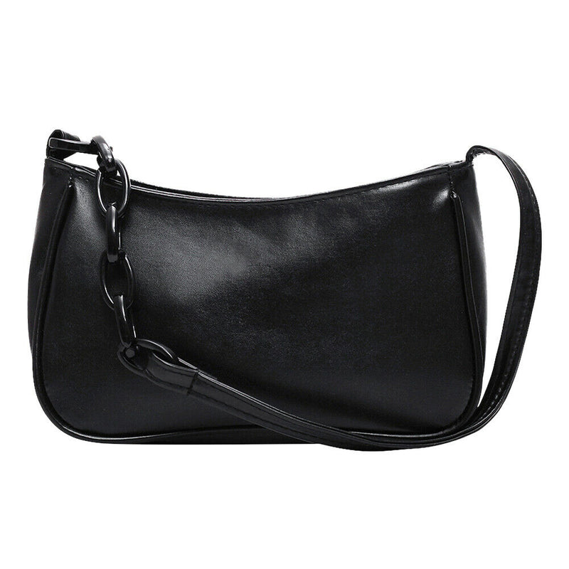 Pure Soft Leather Women Handbag Small Underarm Shoulder Totes Bag (Black)